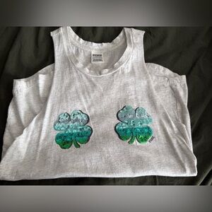 PINK Victoria's Secret Gray Tank Top with Sequin Clovers